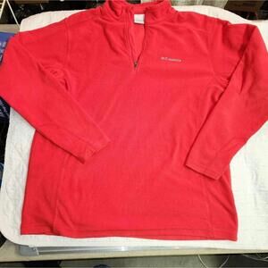 Columbia Mens L Soft RED Fleece Pullover 1/4 Zip PREPPY fire School Colors Cabin